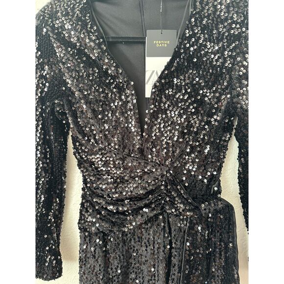 ZARA SEQUINED VELVET BLAZER DRESS NWT Size XS - Picture 9 of 15